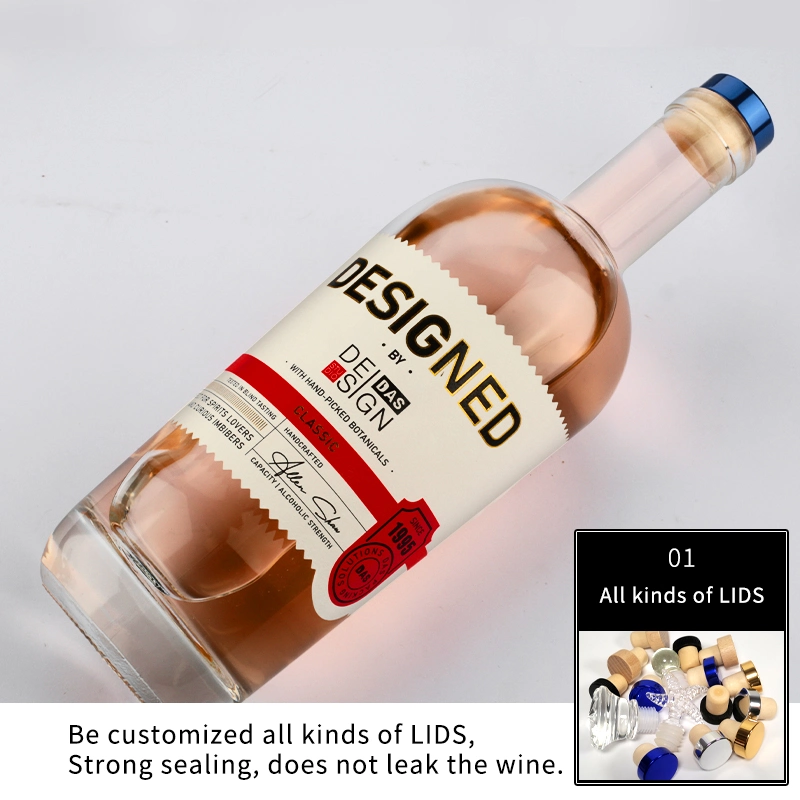 Wholesale 750ml Bartop Glass Whiskey Spirits Liquor Bottle for Wine Gin Brandy Vodka Whisky Rum with Synthetic Cork