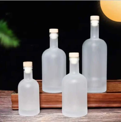 100ml 200ml 375ml 500ml 750ml 1000ml bouteilles de Vodka en verre transparent/givré bouteilles en verre de liqueur de Brandy avec liège