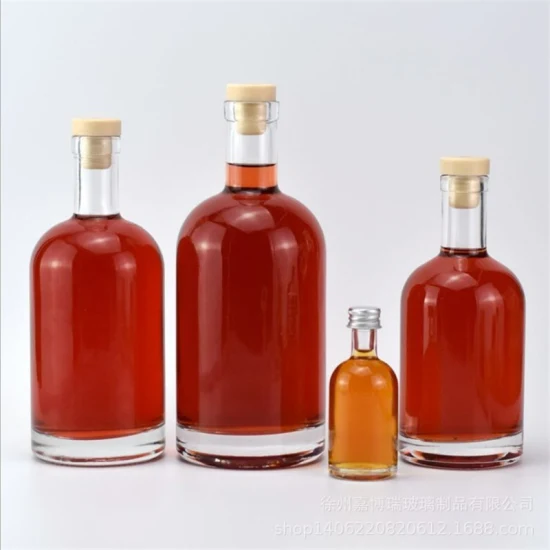 Mini fournisseur de bouteilles en verre de forme ronde 100 ml 200 ml 250 ml 500 ml 700 ml 1000 ml Liège lourd Top Lagrge Vin Whisky Brandy Tequila Gin Bouteille avec liège